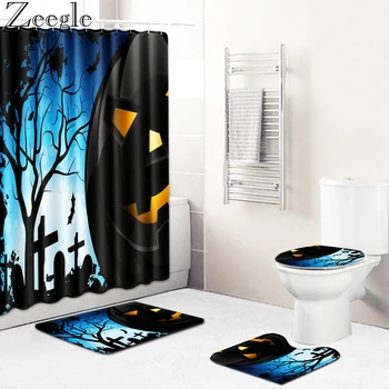 

Zeegle Shower Curtain Waterproof Bathroom Curtan Anti-slip Bathroom Rug Set Toilet Cover Mat Absorbent Foot Mat Bath Mat Set