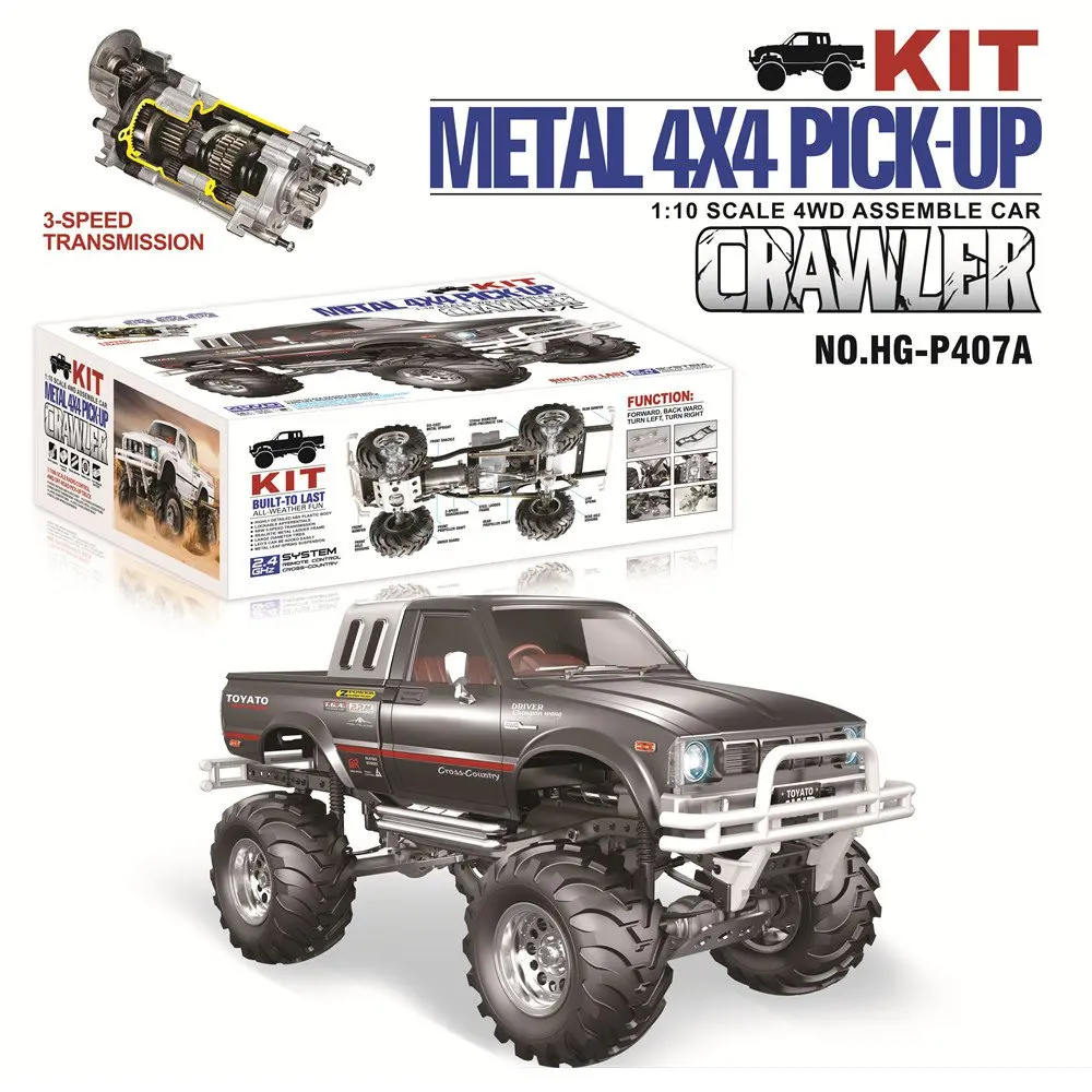 US $203.83 Hg P407a Rc Car 110 24ghz 4wd Radio Control Car Kit Version For Toyato Metal 4x4 Pickup No Servo Battery Esc Transmitter