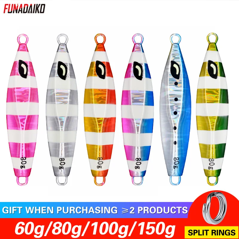 

FUNADAIKO Slow jig lure seafishing shore casting jigging lure artificial glow luminous 60g/80g/100g/150g metal fishing bait jig