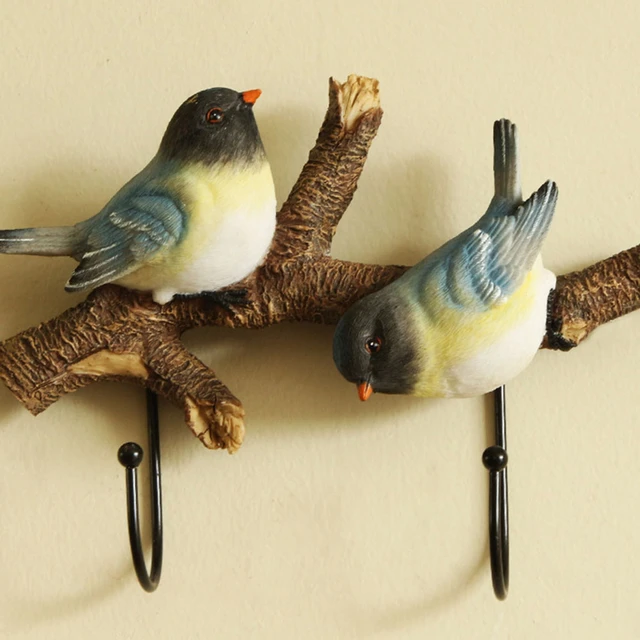 Decorative Tree Branch and Birds Wall Mounted Metal 5 Coat Hook