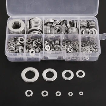 

580Pcs/Box Stainless Steel Flat Washers Assortment Set Plain Ring Fastener Gasket M2-M12