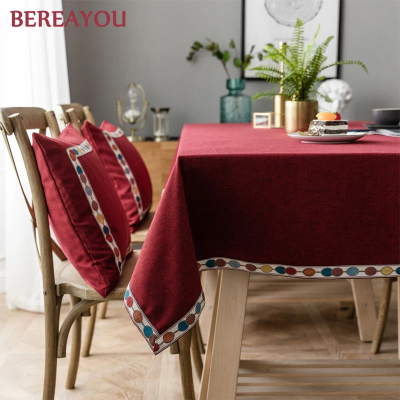 

Vintage Table Cloths Linen Waterproof Red Wedding Party Christmas Dining Table Cover Japanese Embroidery Tablecloth For Home Kitchen Bar coffee Table tafelkleed