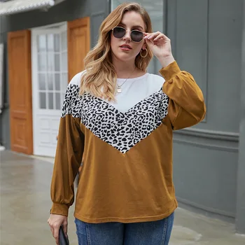 

Origional Cross Border 2020 Winter Wish Leopord Pattern Extra Large Loose round Neckline T-shirt Plus-sized Loose Europe and Ame