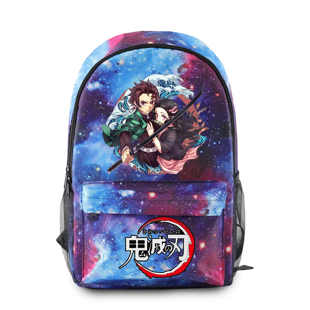Student Anime Kimetsu No Yaiba Backpack Canvas Bag Tomioka Giyuu School Bags Girls Boys Travel Demon Slayer Cartoon Bags
