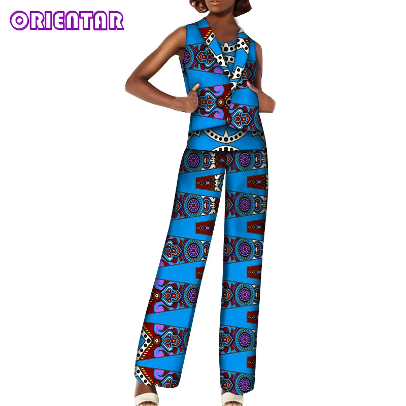 Африканский комплект штанов женские модные африканские костюмы Африканский принт хлопок без рукавов топ и брюки Базен Riche африканская одежда WY6052 - Цвет: 13