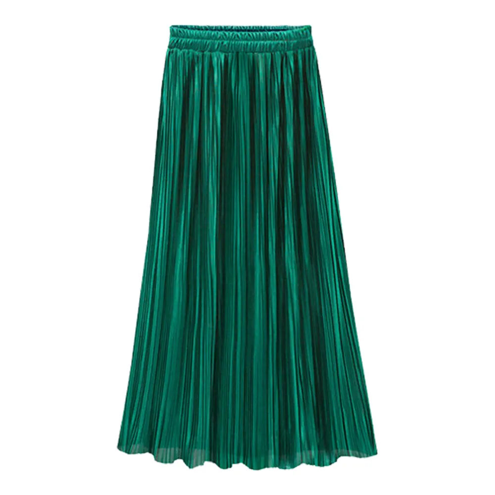 Женская Осенняя плиссированная длинная юбка с высокой талией, однотонные макси юбки, Зимние Модные Винтажные юбки, женская повседневная юбка в складку#1108