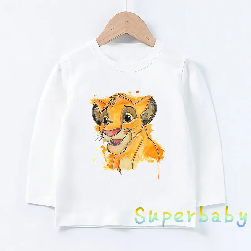Детская футболка с принтом «Король Лев» милые Simba для маленьких мальчиков и девочек, Забавные топы, Детская футболка с длинными рукавами LKP5315
