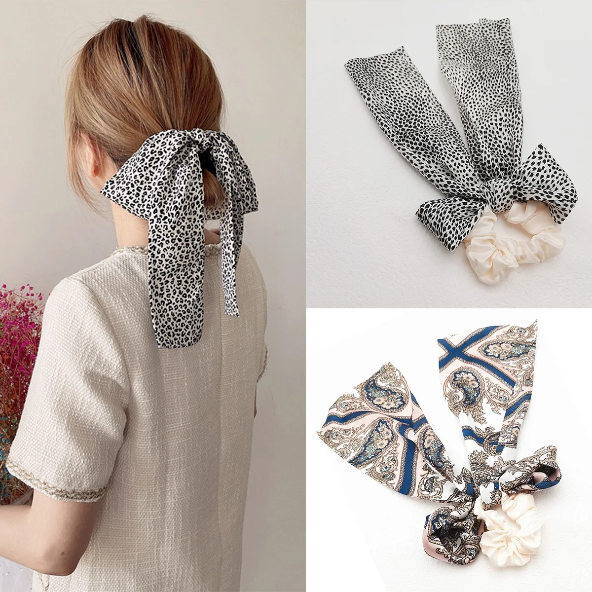 

Шелковистые длинные ленточные резинки Lystrfac для женщин девушек леопардовая повязка для волос резинка для волос женская винтажная резинка для волос аксессуары для волос