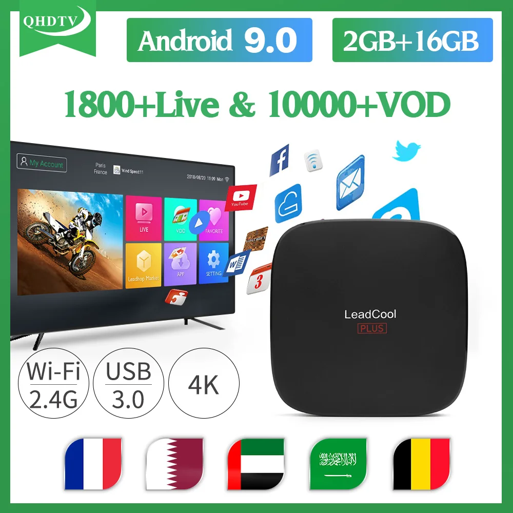 Android 9,0 IPTV арабский французский IPTV box Leadcool Plus RK3318 Четырехъядерный 4K IPTV подписка 1 год IPTV французский арабский QHDTV