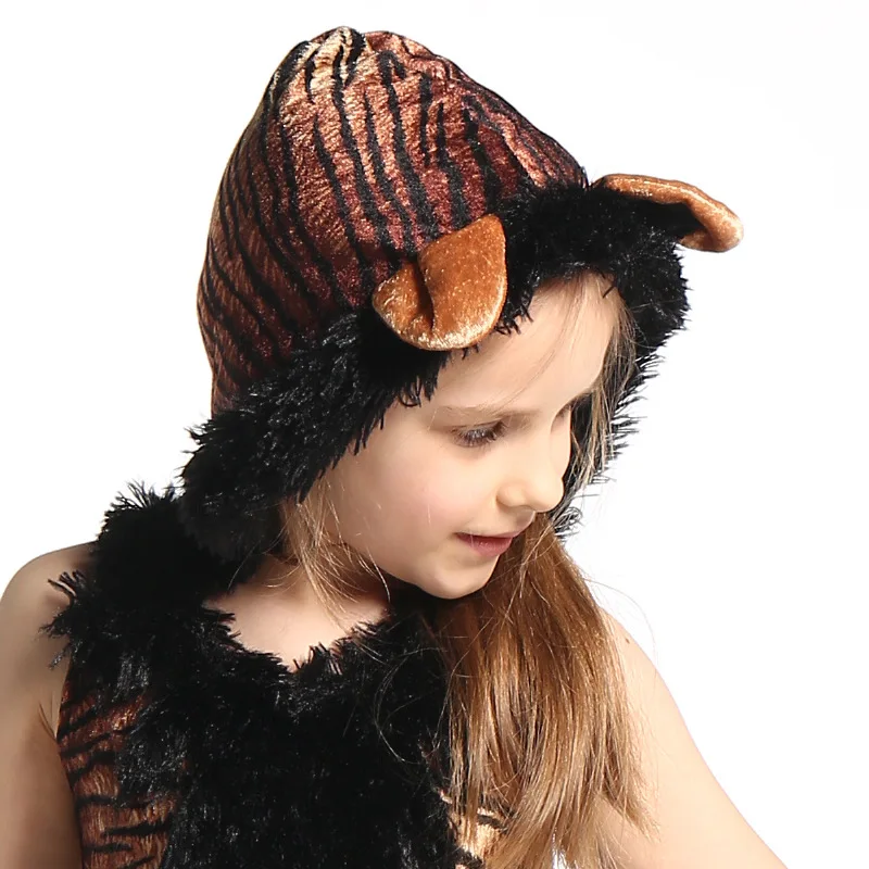 Cute Jungle Tiger Costume Cosplay Girls Children Animal Dress Up Suit Halloween Costume For Kids Carnival Party Suit