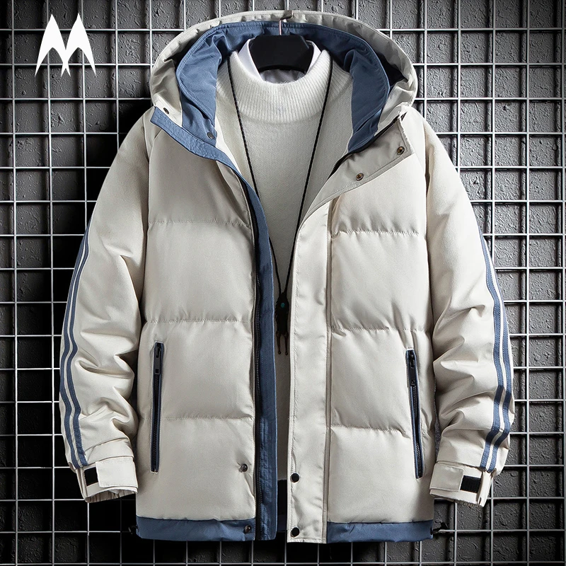 parka jacket with fur hood Street Fashion Striped Parka Mens 2022 Winter Thicken Coat Hooded Stand Jacket Men Casual Warm Outwear Harajuku Streetwear fur parka coat