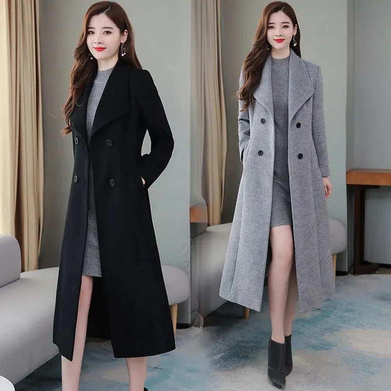 

High-End Thick Woolen Jacket Women's Mid-Length 2023 Autumn Winter New Windbreaker Coat Female Warm Outwear Slim Overcoat Ladies