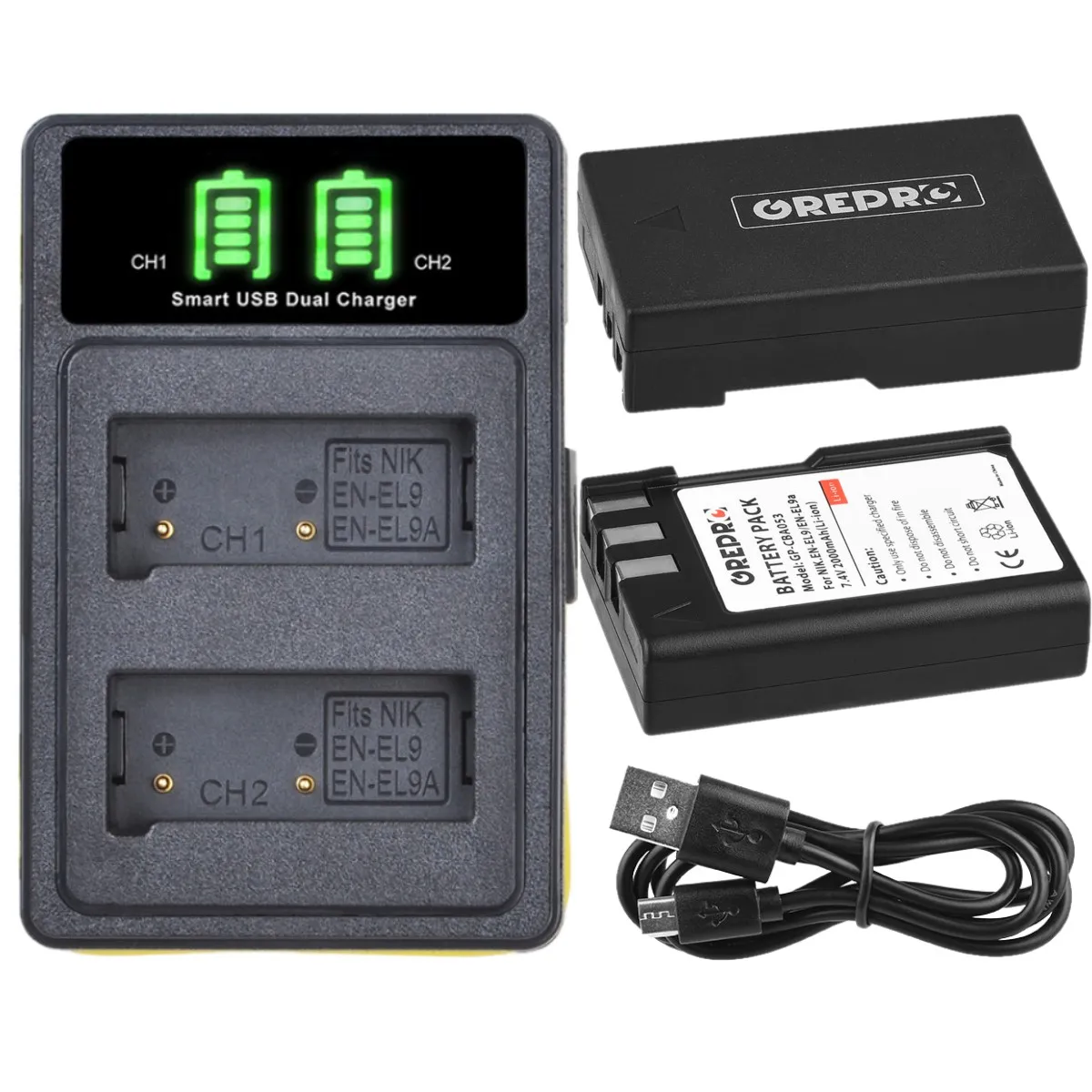 2000mAh EN-EL9 EN-EL9a EN EL9 EL9A Battery + Charger with Build-in USB for Nikon D3000 D5000 D40 D40x D60 Camera