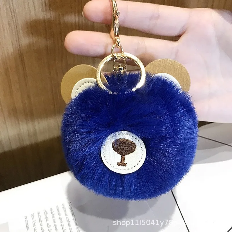 Брелок для ключей из искусственной кожи с медвежьим меховым шариком кольцо
