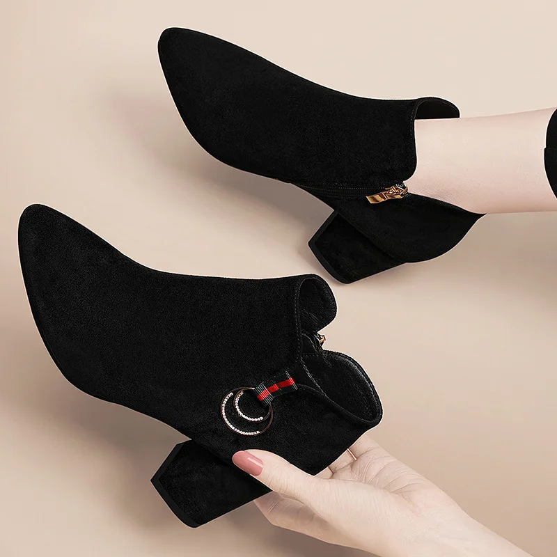 

Gold Lines Rabbit Boots Women's Autumn & Winter 2019 New Style High Heel Boots Ann Martin Boots plus Velvet WOMEN'S Shoes