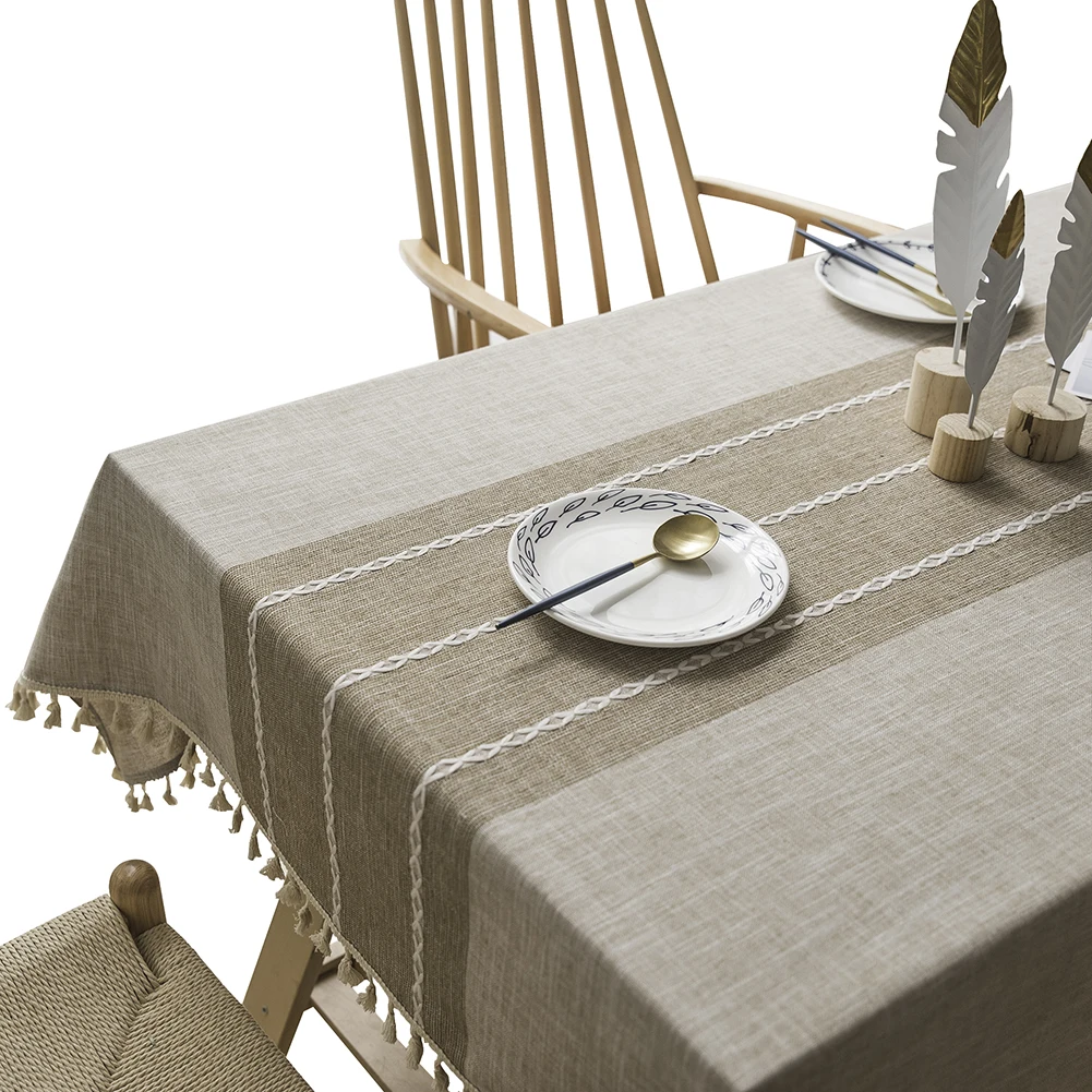 

Plaid Decorative Linen Tablecloth With Tassel Waterproof Oilproof Thick Rectangular Wedding Dining Table Cover Tea Table Cloth
