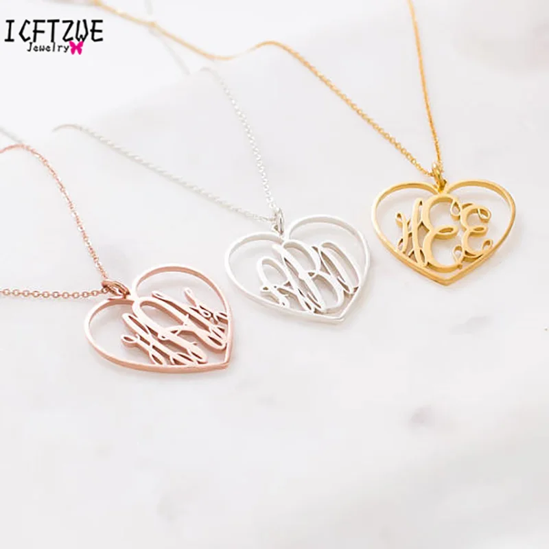 

Custom Jewelry Personalized Heart Pendant Monogram Necklace Women Men Best Friend Silver Gold Rose Initials Choker Necklace BFF