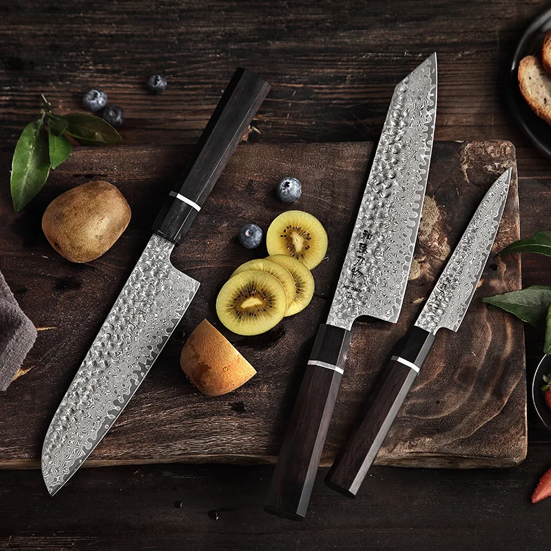 HEZHEN 3 шт. шеф повара + Gyuto Универсальный нож Japan VG10 из дамасской стали оригинальные