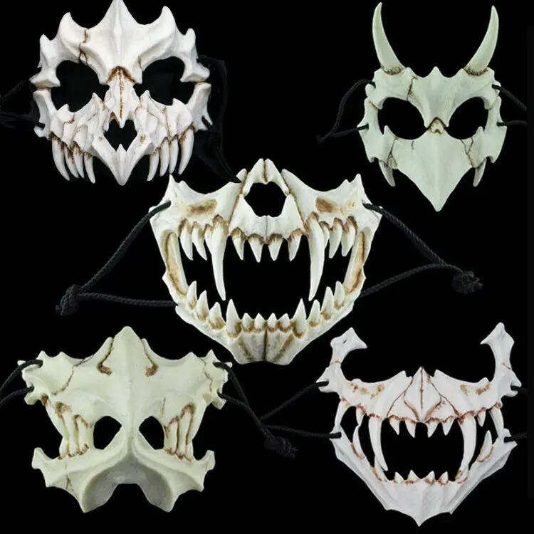 

Japan Demon Samurai White Bone Mask Tengu Dragon Yaksa Tiger Resin Mask Cosplay