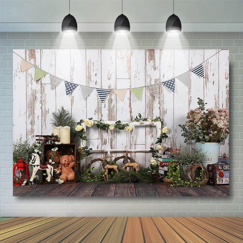 Newborn Photography Backdrop White Wood wall Green Gress Cake smash Background Toy horse floral child Decor Banner | Электроника