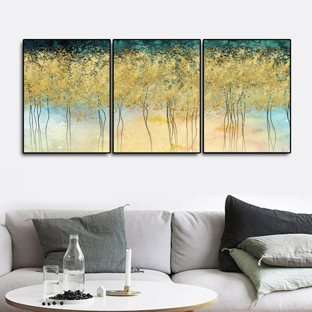 

3 Pcs Nordic Abstract Gold Leaves Canvas Painting Posters and Print Wall Art Pictures for Living Room Bedroom Modern Home Decor
