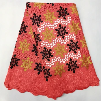 

2019 Latest African Cotton Lace Fabric 2019 High Quality Nigerian French Pure Cotton Embroidery Swiss voile Lace Fabrics 5Yards