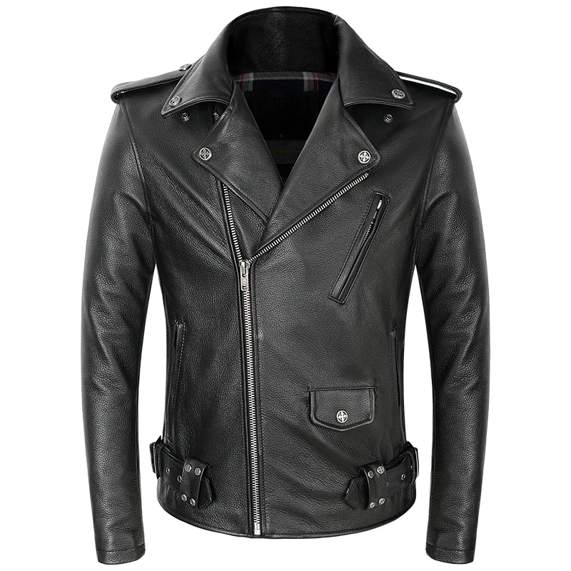 Mens Vintage Genuine Leather  Jacket 100% Cowhide Motorcycle Biker Coat Punk Rock Zipper Real Leather Moto Riders Jackets men's genuine leather coats & jackets with hood