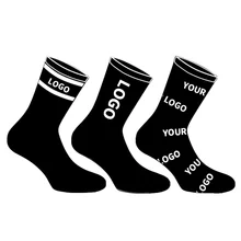 White Black Letter Logo Stripe Jacquard Quality Cotton Seamless Unisex Mens Custom  Socks
