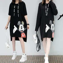 Женское летнее платье-пуловер размера плюс, модное свободное черно-белое уличное платье с капюшоном, XL-5XL