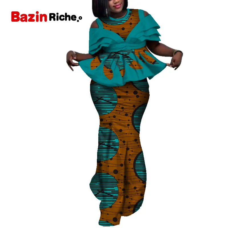 Африканская восковая две детали с принтом 2019 Bazin Riche элегантная африканская традиционная одежда Дашики урожай топ и юбка наборы WY5107