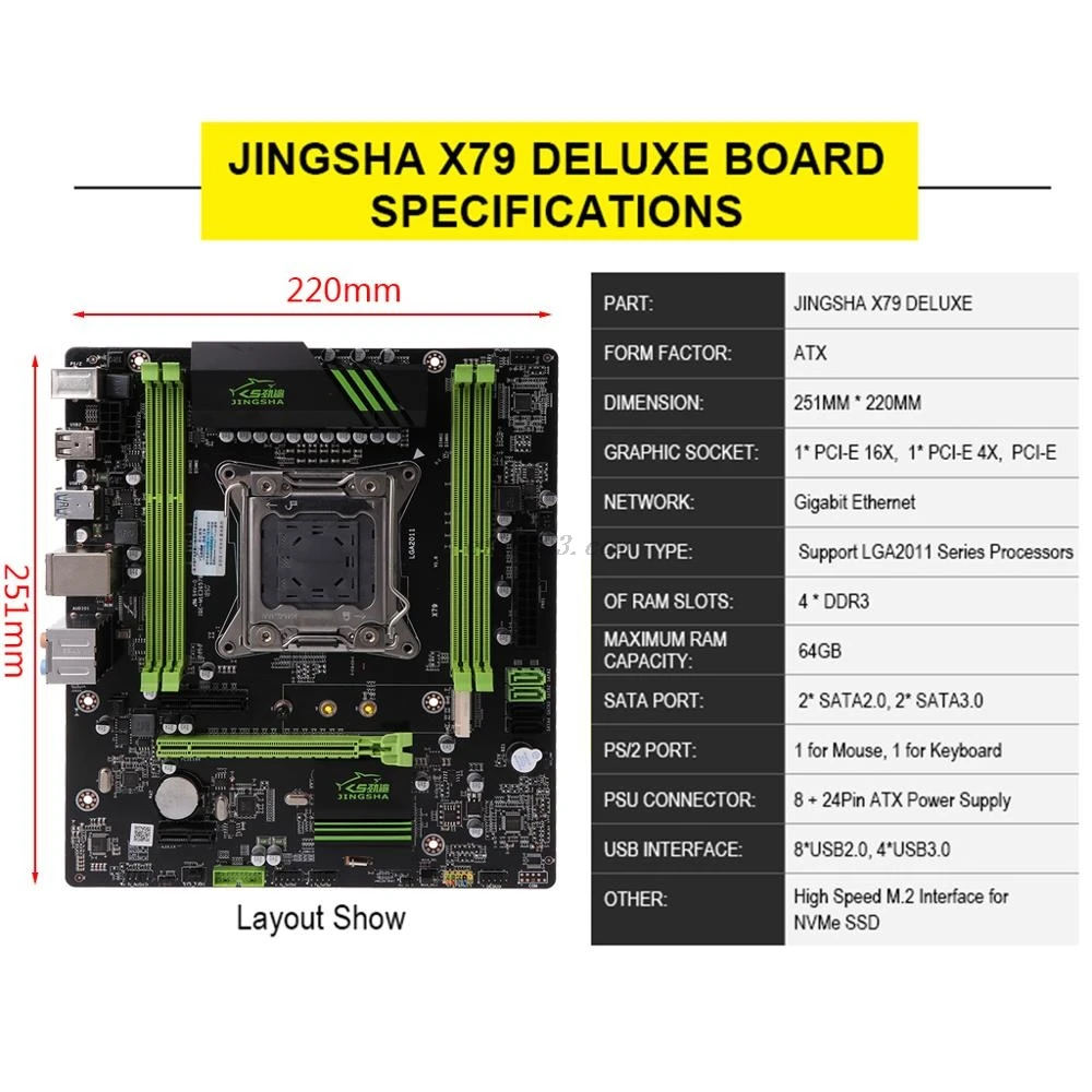 X79 материнская плата 2011 ATX основная USB3.0 SATA3.0 PCI E 16X NVME M.2 SSD поддержка памяти REG ECC и