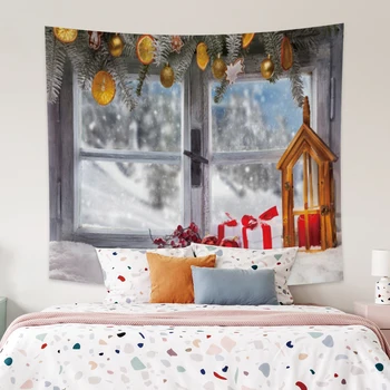 

Laeacco Fashion Tapestry Wooden Windows Christmas Gifts Star Pendant Snowfield Wall Hangings Home Living Room Bedroom Decoration