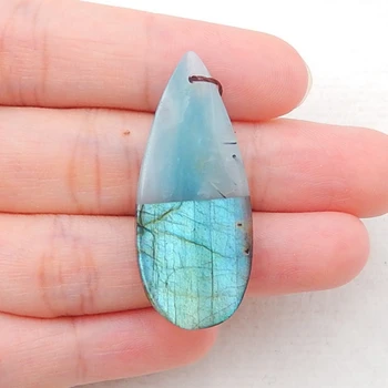 

Teardrop Gemstone Pendant Intarsia Amazonite And Labradorite Teardrop Gemstone Pendant For Jewelry Making, 38x16x5mm,5.5g