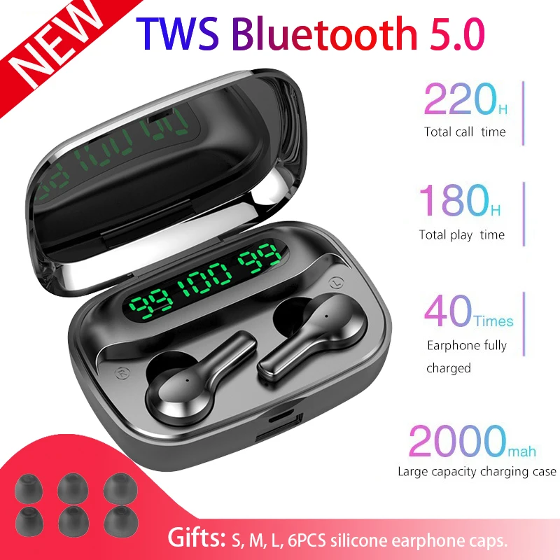 Wireless Bluetooth Headphone IPX7 Waterproof Bluetooth Earphone 9D HiFi Wireless Headsets Music Earbud with 2000mAh Charg Case