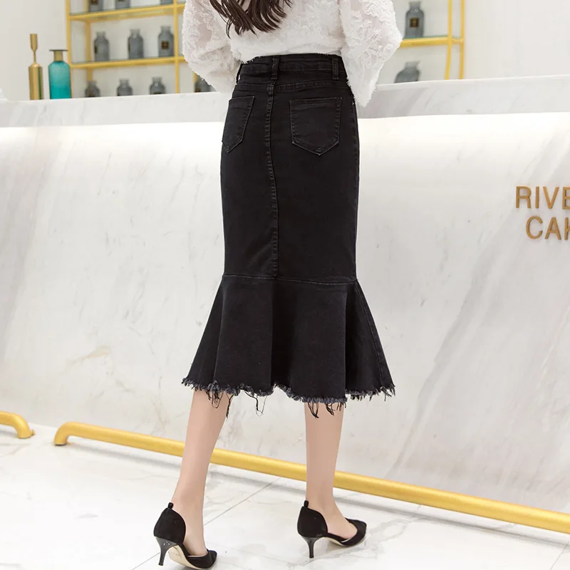 

9617 Large Size Korean-style Students Elasticity Versatile Denim Skirt Medium-length Dress Fishtail Skirt Women's