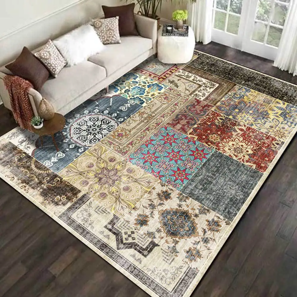

American Country Style Carpet Ethnic Geometric Flower Printed Patchwork Living Room Table Area Rugs Bedroom Bedside Floor Mats