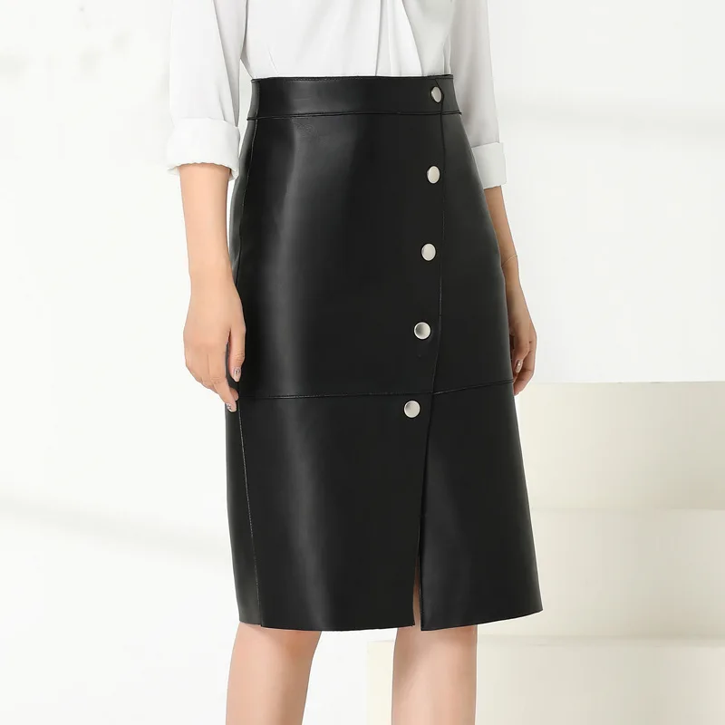 

Women genuine leather skirts 2019 autumn high quality sheepskin leather pencil skirt OL elegant skirt B131