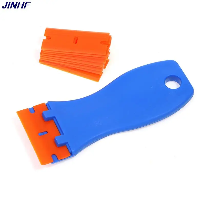 Plastic Razor Scraper with 10pcs Double Edged Plastic Blades for Removing Car Labels Stickers Glue Decals on Glass Windows razor blade scraper razor blade scrapers window scraper car cleaning kit car sticker remover glue removal scraper car film scraper car vinyl scraper window scraper tool