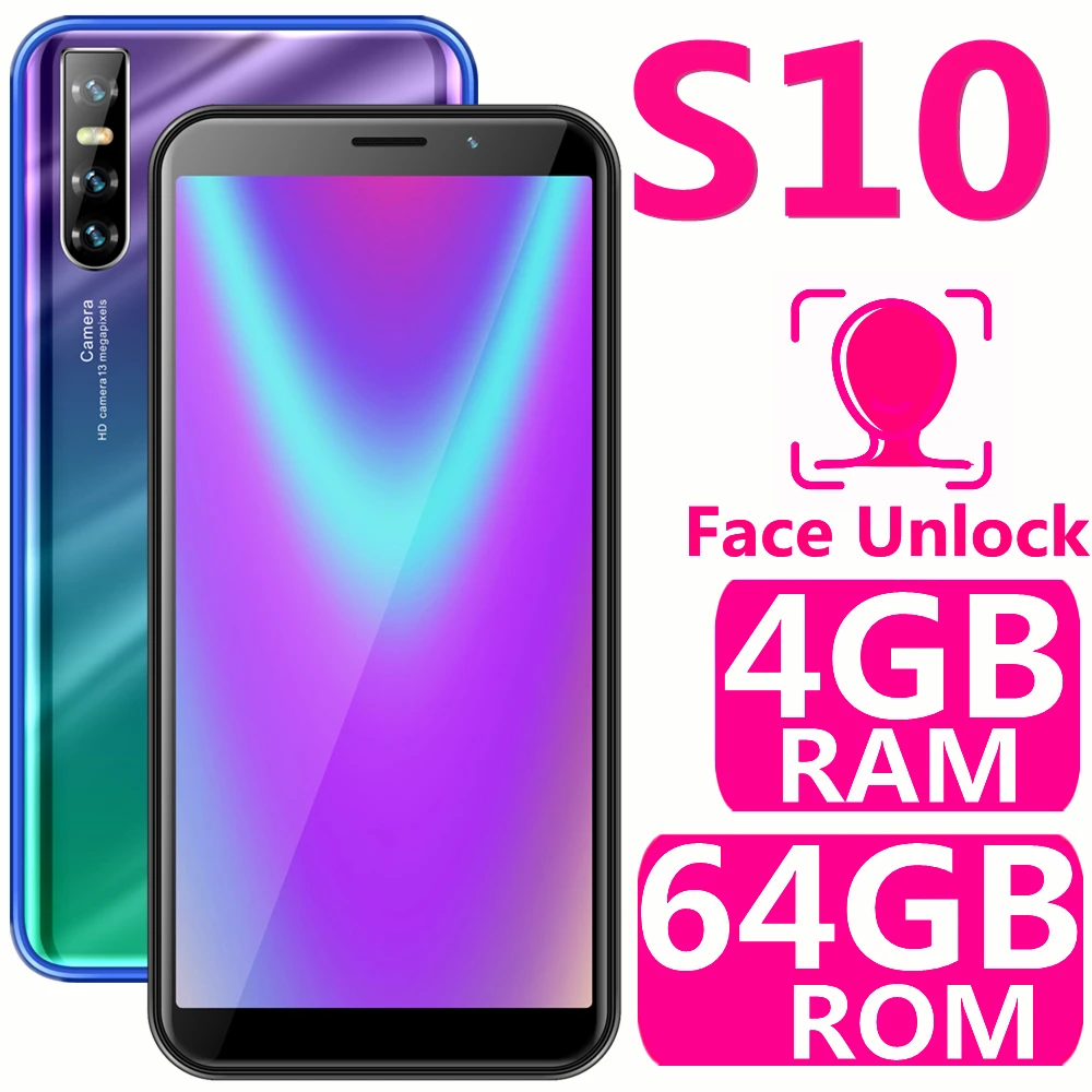 Оригинальные Сотовые телефоны S10 на базе Android 4 Гб + 64 ГБ 13 МП распознавание лица