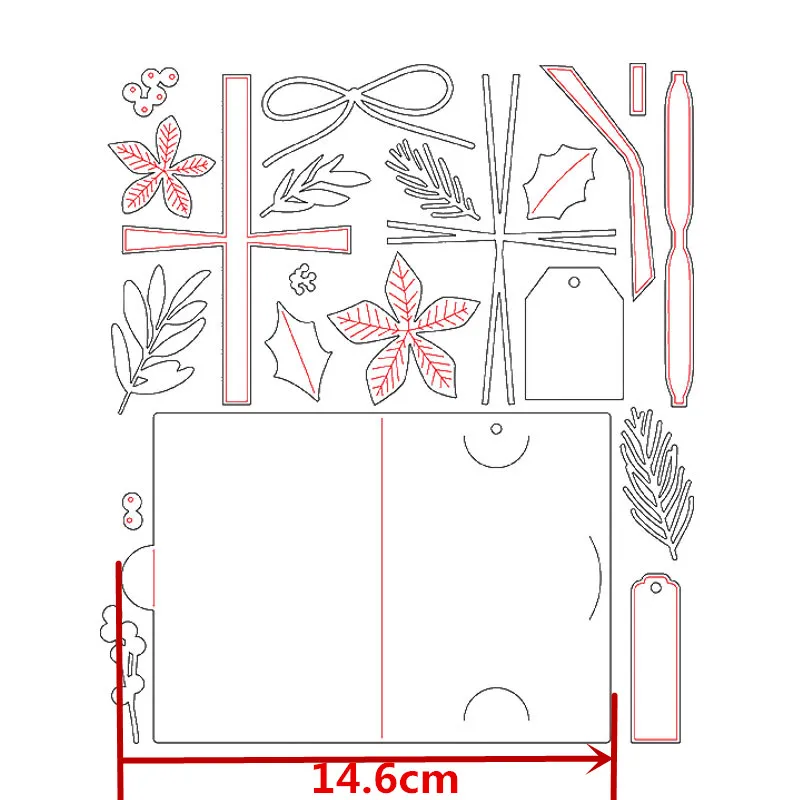 Рождественский подарок-открытка+ Poinsettia украшения для резки металла Poinsettia& листья+ Подарочная открытка высечки для изготовления открыток