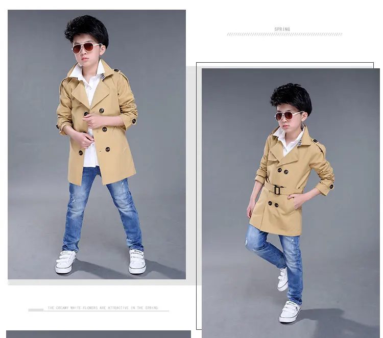 boys spring jackets new kids clothes long section hooded kids trench jacket letter printed hooded boys windbreaker coat