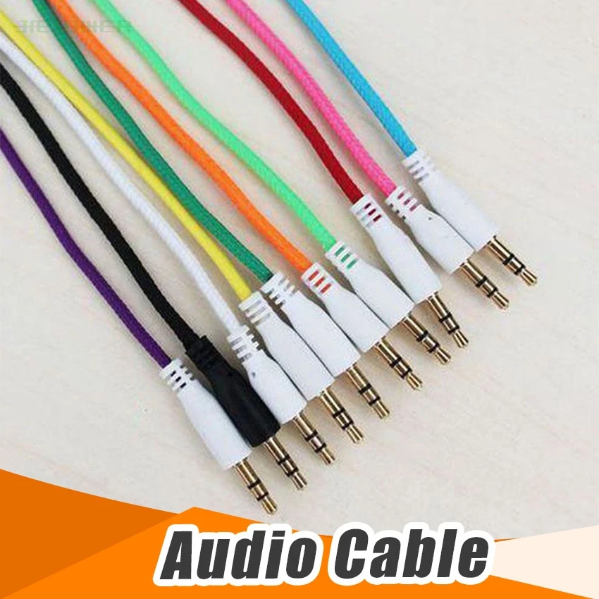 Candy Color Braided Fabric DC3 5mm to 3 5 Male to Male Audio Cable for iphone Headphone Car AUX Cable Stereo Auxiliary Cord