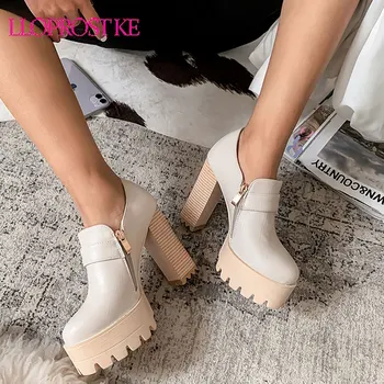 

Lloprost ke 2020 new women pumps zip buckle spring summer platform shoes round toe fashion high heel party dress shoes woman