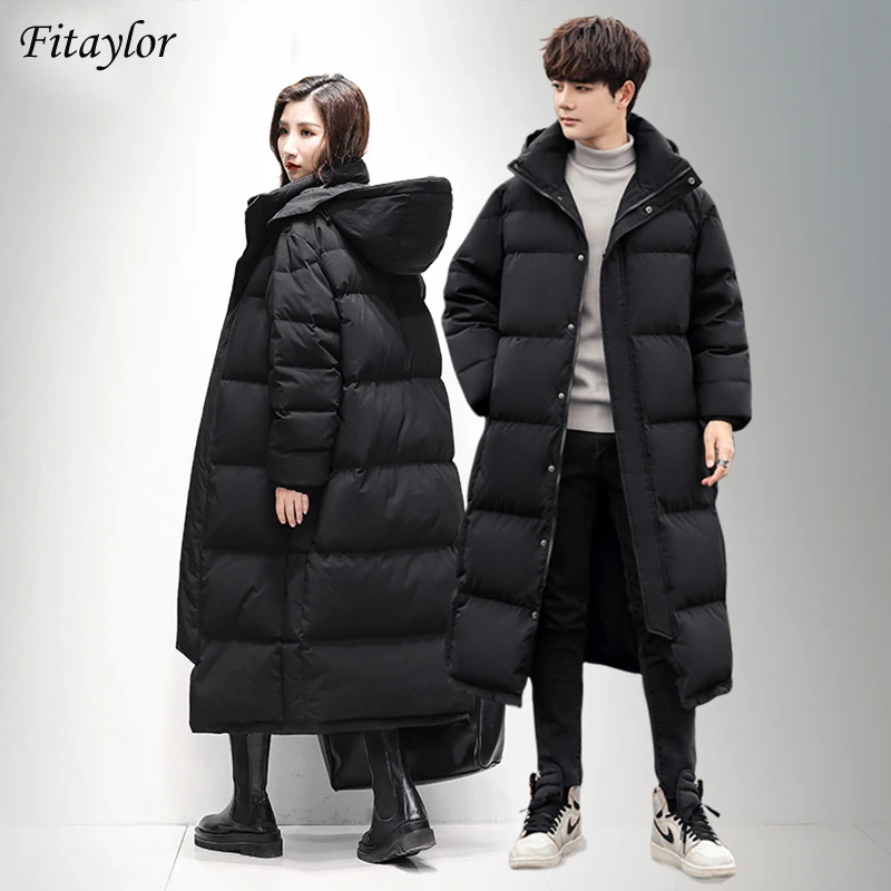 Fitaylor зимняя теплая Толстая удлиненная куртка с капюшоном перьями для женщин 3XL