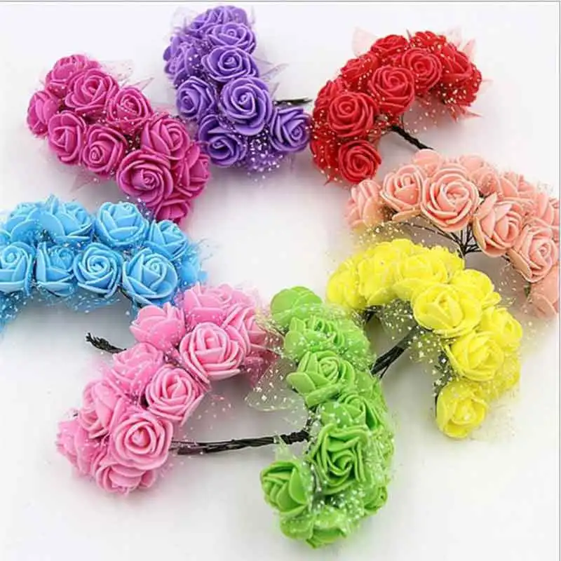 

144pcs Artificial Flowers Wedding Party Supplies Car Decoration Handmade DIY Wreath Bridal fake Mini Foam simulation Rose