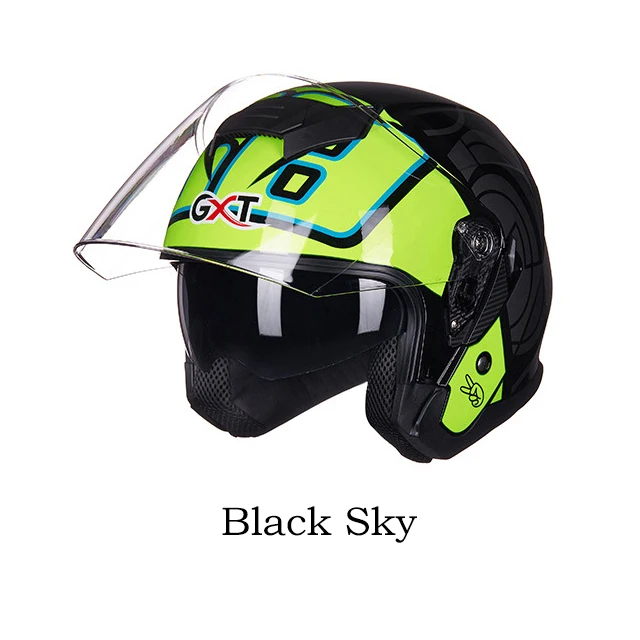 Black Sky GXT половина лица мотоциклетный шлем ABS двойные линзы мотоциклетные шлемы рыцарь Защитная Экипировка велосипедный шлем шапка - Цвет: Black Sky