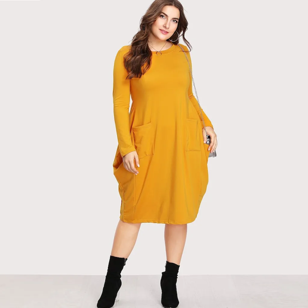 Платье женское ropa mujer vestidos de verano платья vestidos verano mujer robe femme plus повседневное однотонное XL-5XL с длинными рукавами Z4