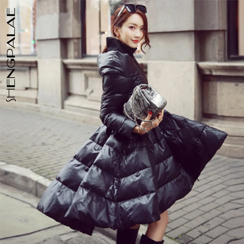 

SHENGPALAE Autumn Winter 2019 Long Sleeve Zipper Turtleneck With Ruffles Thick Sustans Coat Women European Temperament FS818