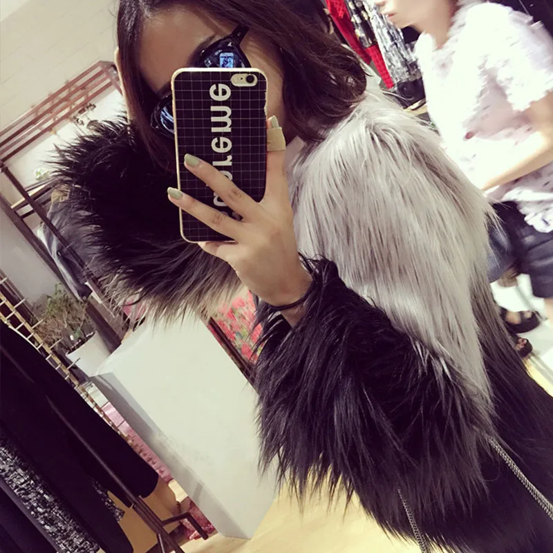 Chaqueta mujer Женская градиентная искусственная меховая Шуба Верхняя одежда с мехом зимнее пальто Верхняя одежда для волос Короткие куртки пальто из искусственного меха