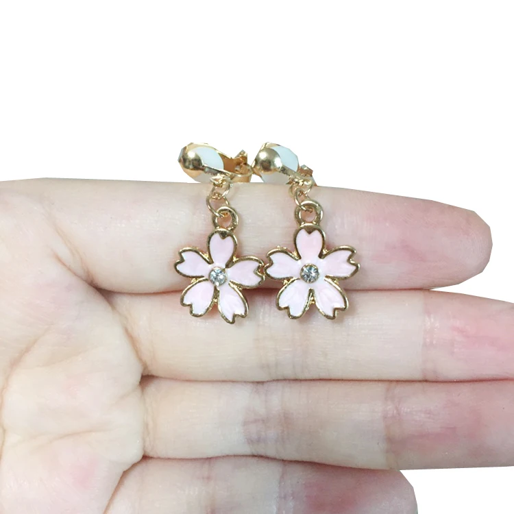 35 Styles Pink Flower Shape Rhinestone Clip Earrings for Children Kids Soft Cushion Invisible Ear Hanging No Piercing Earring | Украшения и
